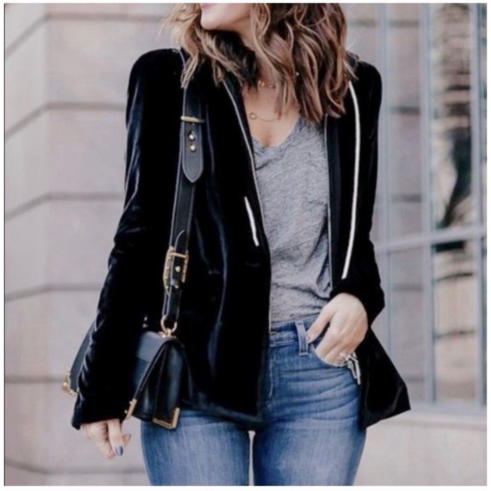 Jamison Nolita Velvet Hooded Blazer Black Small Convertible